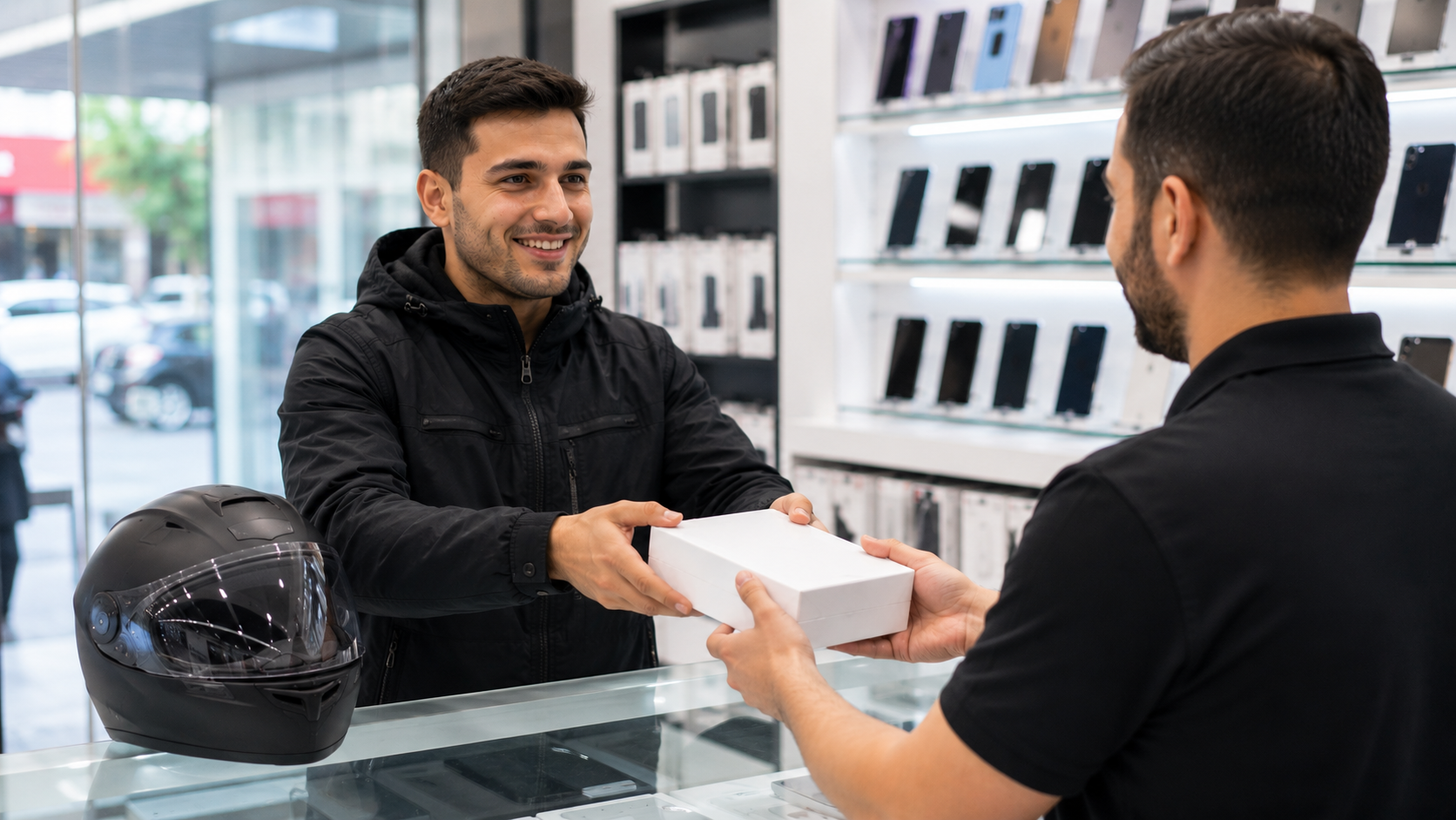 İstanbul'da telefon dükkanına cihaz teslim eden moto kurye